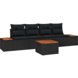 vidaXL 5-delni vrtni kavč z blazinami Črna Poli ratan Akacija | Shoptok.si