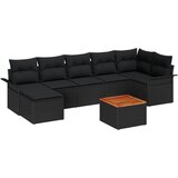 vidaXL 8-delna vrtna garnitura z blazinami črna poli ratan akacija, 2-sedežna vrtna sofa z shranjevanjem in blazinami črna poli ratan Cene