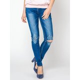 Trang Jeans Jeans decorated with cuts and rhinestones on the knees navy blue Cijene