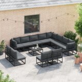 vidaXL Sjedeća garnitura za vrt 12 pcs Crna 353 x 283 x 71 cm Aluminij | shoptok.hr
