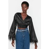 Trendyol Black Satin Otrish Detailed Woven Shirt Cene