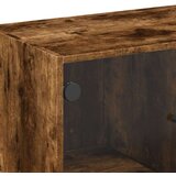 vidaXL Stranska omarica s steklenimi vrati dimljen hrast 68x37x75,5 cm | Shoptok.si