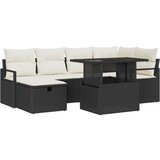 vidaXL 7-dijelni vrtni sofaset s jastučićima Crni Poli Ratan, 2-sjedilarni vrtni sofa s jastučićima Crni Poli Ratan | shoptok.hr