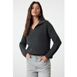 Trendyol anthracite basic turn-down collar knitwear sweater Cene