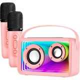 AVIZAR Bluetooth karaoke zvočnik za otroke z 2 mikrofonoma in RGB LED lučmi, Roza, (5000265197) | Shoptok.si