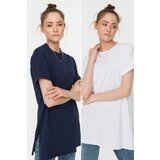 Trendyol Navy Blue-White 2-Piece Slit Detailed Crew Neck Basic Knitted T-Shirt | Shoptok.si