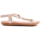 Shelvt Beige women's flat sandals with embellishments | Shoptok.si