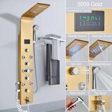 MYQualife Sistem tuš panela, LED prikaz pretoka vode, trojna ročna kontrola, 8009 zlata, (5000159258) | Shoptok.si