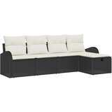 vidaXL 5-delna vrtna sedežna garnitura z blazinami Črn poli ratan, 2-sedežna vrtna sofa s shrambo in blazinami Črn poli ratan | Shoptok.si