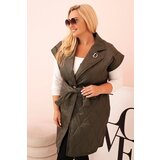 Kesi Włoski Plus Size women's quilted vest with belt and collar khaki | shoptok.hr