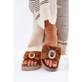 Boto Ladies Platform Sandals With Bow And Decorative Brooch Camel Lenela | ePonuda.com