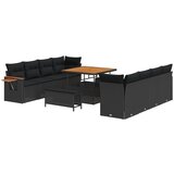 vidaXL 11-dijelni set vrtnih sofa s jastučićima crna poliratan akacija, 3-dijelni set vrtnih blagovaonica s jastučićima crna poliratan akacija Cijene
