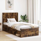  Krevetna konstrukcija s pohranom i uzglavljem Dimljeni hrast Smeđa 90 x 190 cm | Shoptok.si