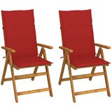  Sklopive stolice na razvlačenje, 2 kom. s jastucima, masivno bagremovo drvo Crvena 120 x 50 x 3 cm | Shoptok.si