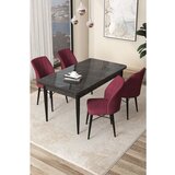 Hanah home arp - black marble, burgundy black marbleburgundy dining table & chairs set (5 pieces) | ePonuda.com