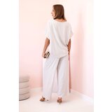 Kesi Włoski Women's viscose set with decorative flower and wide trousers dark beige | shoptok.hr