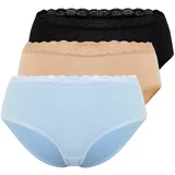 Trendyol Black-Skin-Blue 3-Pack Cotton Lace Detailed Comfortable Fit Hipster Knitted Panties