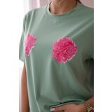 Kesi Cotton blouse with flower print dark mint | shoptok.hr