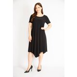 Şans Women's Black Plus Size A-Line Cut Short Sleeve Lycra Dress Cene