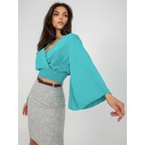 Fashion Hunters Blue formal blouse with clutch neckline Cene