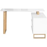 Venda kotna pisalna miza les, leseni material bela, barve hrasta | Shoptok.si