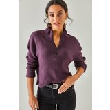 Olalook Women's Plum Zipper Stand-Up Collar Rack Sweater Cene