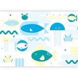  Foto tapeta - Animals in the sea - geometric blue fish in water for kids 150x105 Premium | shoptok.hr