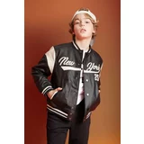Defacto Boy Bomber Collar Water Repellent Faux Leather Jacket