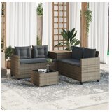 vidaXL Vrtna sofa L-oblika sa stolom i jastucima siva od poliratana | shoptok.hr