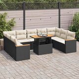 Maison Chic Seti vrtnega pohištva - Vrtna garnitura - Vrtni pohištvo set z blazinami 10-delna črn ratan/akacija, (21798632) | Shoptok.si