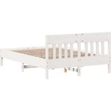 vidaXL Posteljni okvir z vzglavjem bel 140x190 cm trdna borovina | Shoptok.si