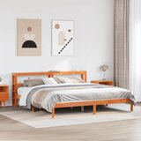 Maison Chic Posteljni okvir - Dvoposteljna postelja - Zakonska postelja z vzglavjem voščeno rjava 200x200 cm borovina, (21693628) | Shoptok.si