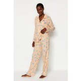 Trendyol Salmon Rabbit Pattern Viscose Shirt-Pants, Woven Pajamas Set cene