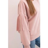 Kesi Włoski Women's butter-colored sweatshirt with decorative sleeves powder pink | ePonuda.com
