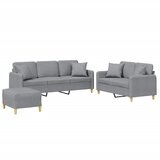 Maison Chic Sedežna garnitura - kavč 3-delna z vzglavniki svetlo sivo blago, (21728976) | Shoptok.si