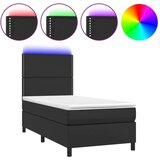  Krevet box spring s madracem LED crni 100x200cm od umjetne kože | shoptok.hr