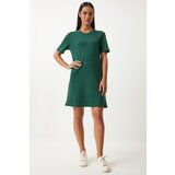 Happiness İstanbul women's Emerald Green Crew Neck Knitted Dress Cene