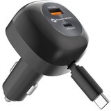 forcell Auto punjač F-Energy Alu USB C + USB A + uvlačivi kabel USB C PD QC4.0 SFC2.0 3A 75W crni | shoptok.hr