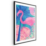  Plakat - Pink Flamingo - abstract flamingo against a background of palm trees and ice cubes 60x90 Crni okvir s margom | shoptok.hr
