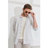 ALTINYILDIZ CLASSICS Men's Khaki Slim Fit Slim Fit, Classic Collar 100% Cotton Striped Shirt. Cene