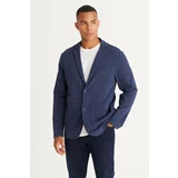 AC&Co / Altınyıldız Classics Men's Navy Blue Standard Fit Normal Cut Shirt Collar Cotton Knitted Jacket