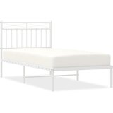Maison Chic Kovinski Posteljni okvir - Enojna postelja - Postelja za odrasle z vzglavjem bel 90x200 cm, (21694164) Cene