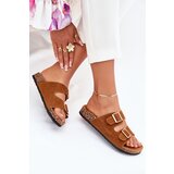 Boto Women's Slippers With Golden Buckles And Stitching Camel Lunera | shoptok.hr