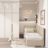 Ghado Bež kutni dječji krevet s prostorom za odlaganje s madracem 90x200 cm Snugi - | shoptok.hr