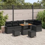 vidaXL 9-delni vrtni sofa set s blazinami Črna Poly Ratan Akacija, 2-sedežni vrtna sofa s blazinami Črna Poly Ratan, 3-delni vrtni jedilni set s blazinami Črna Poly Ratan Akacija Cene