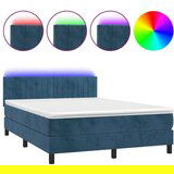 vidaXL Krevet box spring s madracem LED tamnoplavi 140x200 cm baršun | shoptok.hr