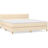 vidaXL Box spring postelja z vzmetnico krem 160x200 cm blago, (20894825) | Shoptok.si