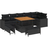 vidaXL 9 delni vrtni sofa set s blazinami črna Poli ratan akacija, 3 delni vrtni jedilni set s blazinami črna Poli ratan akacija Cene