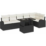 vidaXL 7-dijelni set namještaja za vrt s jastučićima Crni poli ratan, 2-sjedni vrtni kauč s odlaganjem i jastučićima Crni poli ratan | shoptok.hr