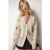 Happiness İstanbul Women's Cream Floral Embroidery Buttons Knitwear Cardigan cene